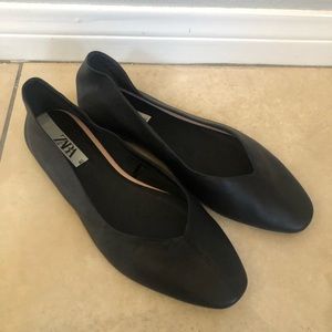 Zara black leather flats soft size 40